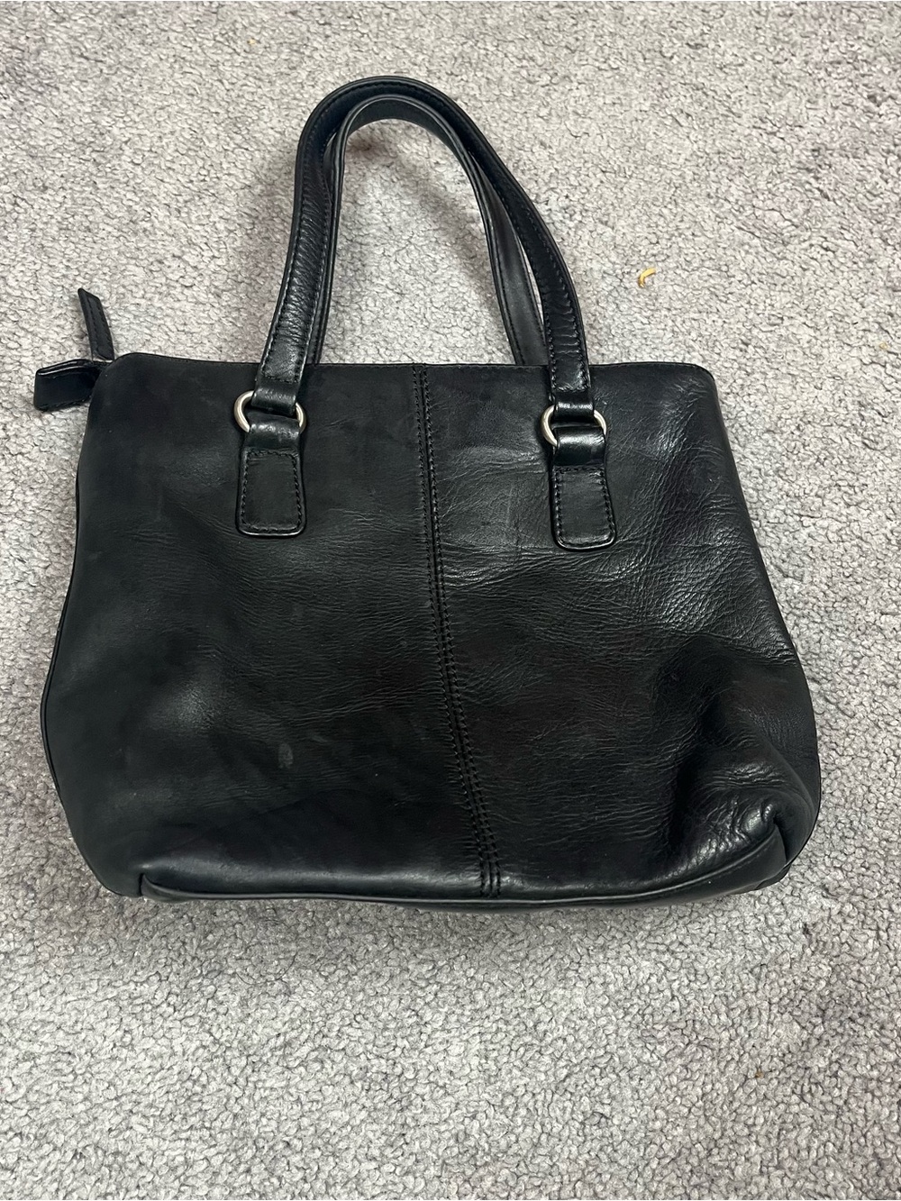 Black Leather Mini Tote Bag with Double Handles